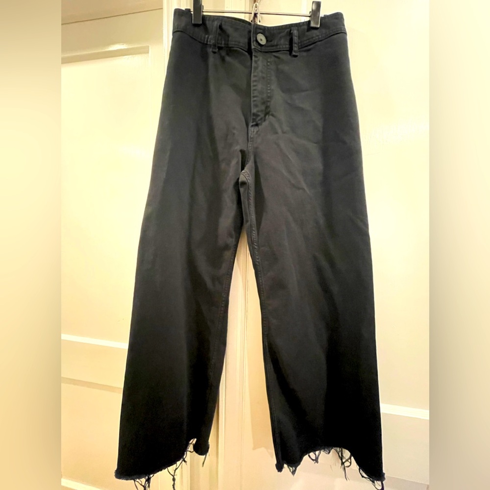 Zara Sailor Style Black Jeans Raw Hem size 10